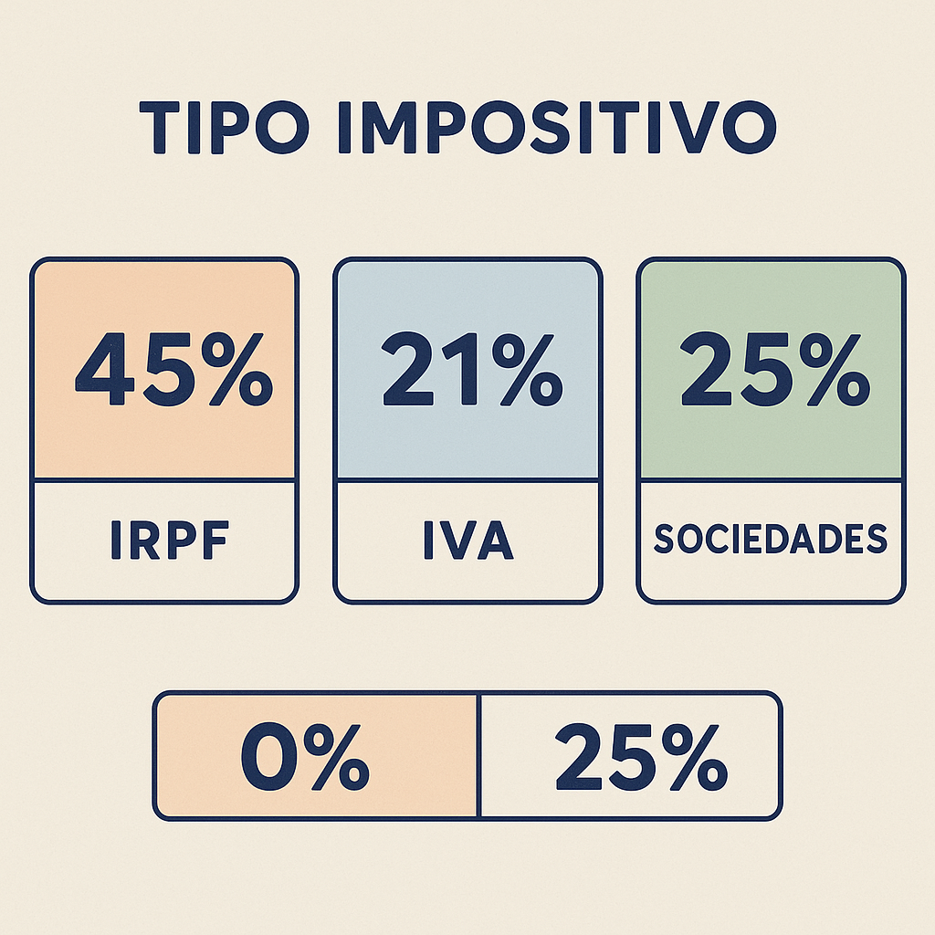 Ilustración del tipo impositivo aplicado a IRPF, IVA y Sociedades