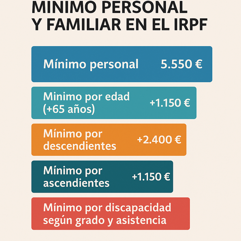 Infografía sobre los tipos de mínimo personal y familiar en el IRPF