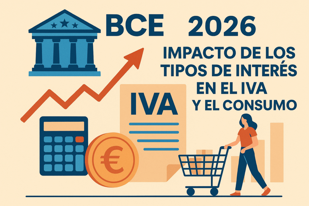 Ilustración sobre el impacto de los tipos de interés del BCE en el IVA y el consumo en 2026