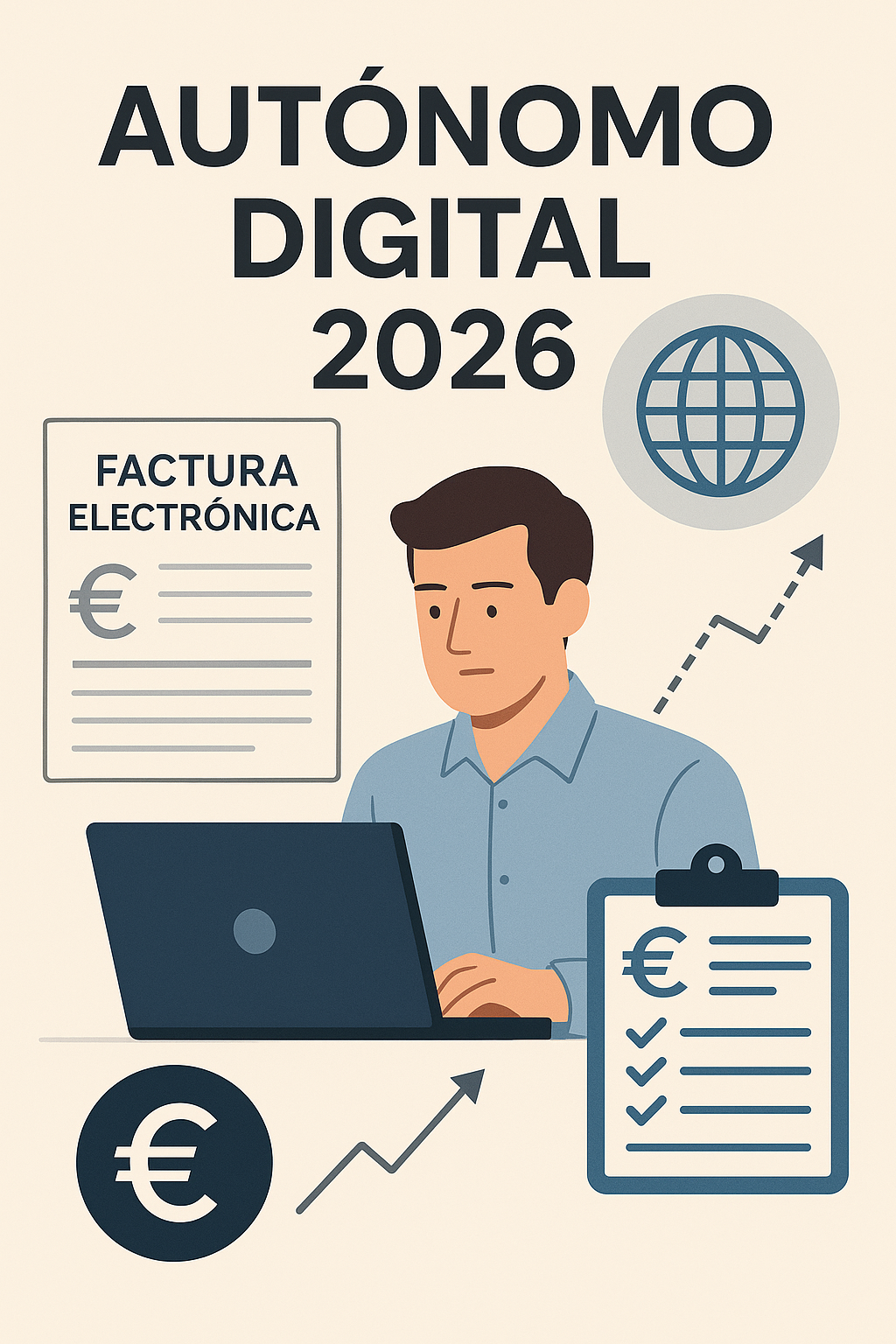 Ilustración sobre el autónomo digital y los cambios en IVA y fiscalidad en 2026