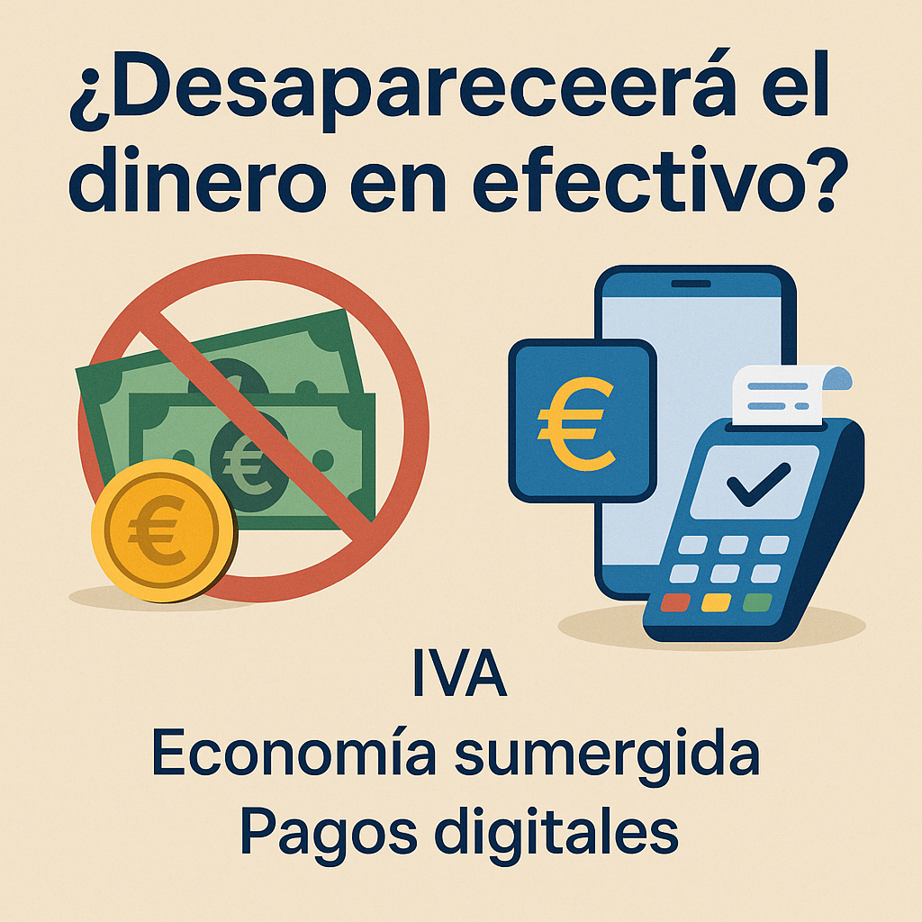 Ilustración sobre la reducción del dinero en efectivo y su impacto en el IVA y los pagos digitales