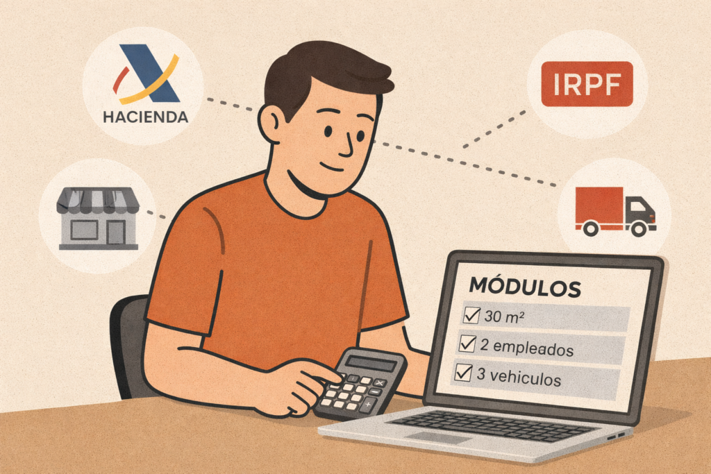 Autónomo calculando gastos y pagando impuestos