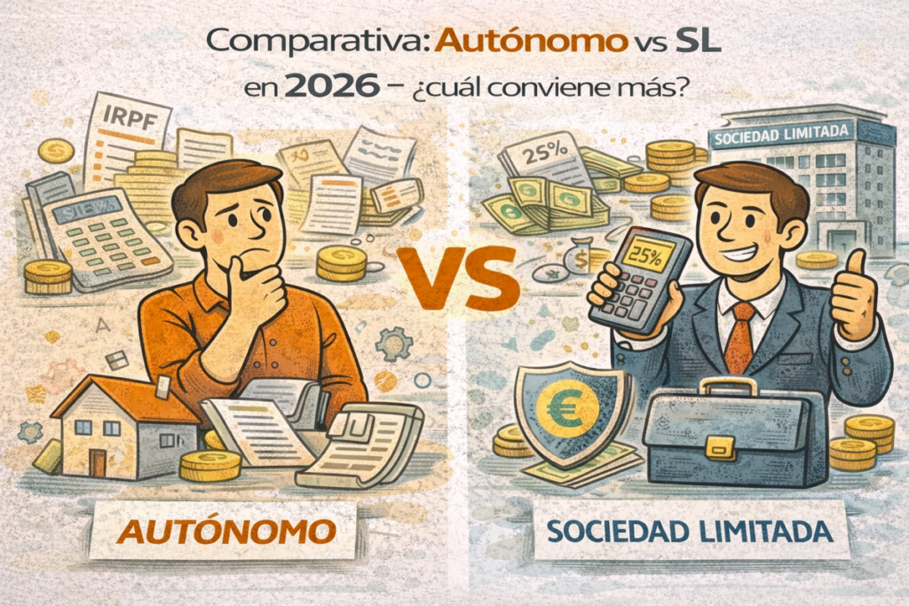 Descubre si te conviene más ser autónomo o SL en 2026 según impuestos, responsabilidad y beneficios.