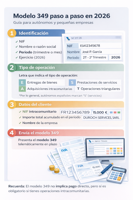 Aprende cómo funciona el modelo 349 en 2026, cómo rellenarlo paso a paso y evitar errores al declarar operaciones intracomunitarias.
